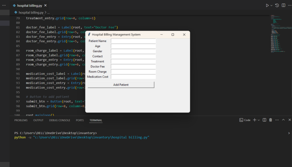 Hospital Billing Management System in Python with Source Code