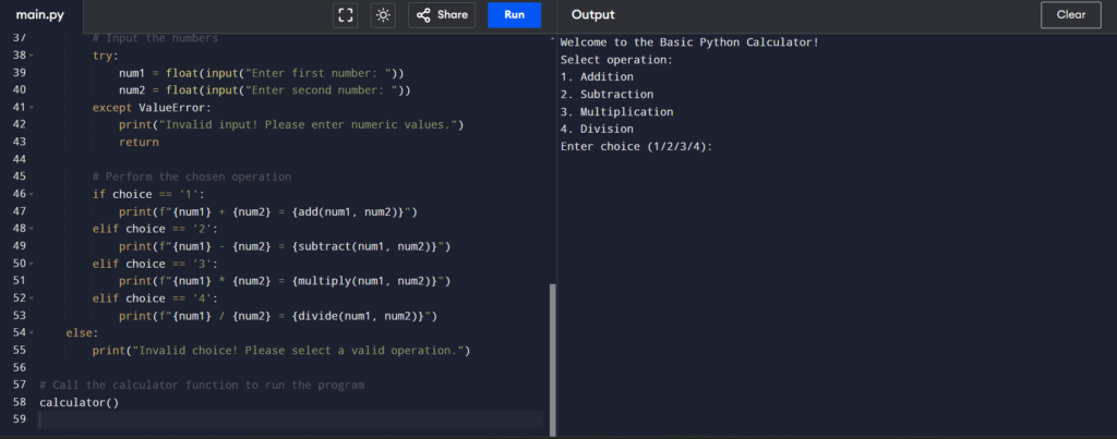 Basic Calculator in Python with Source Code