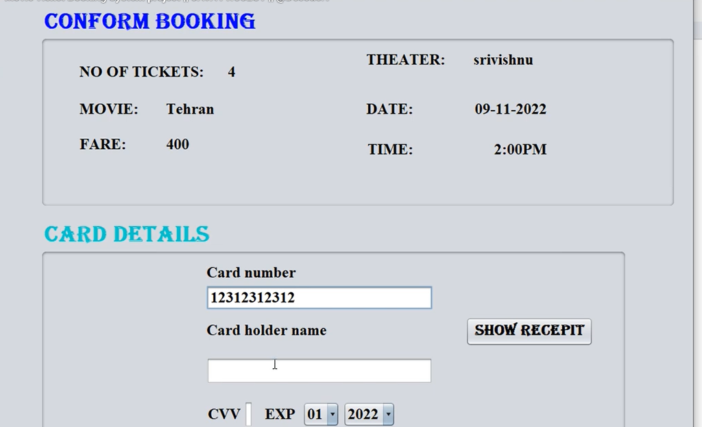 Movie Ticket Booking System in Java