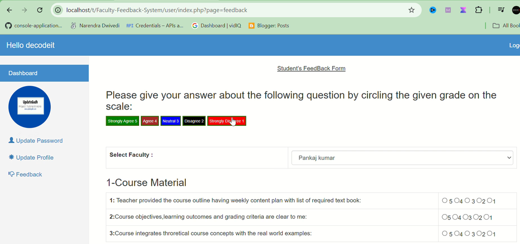 Faculty Feedback System in PHP and MySQL-7