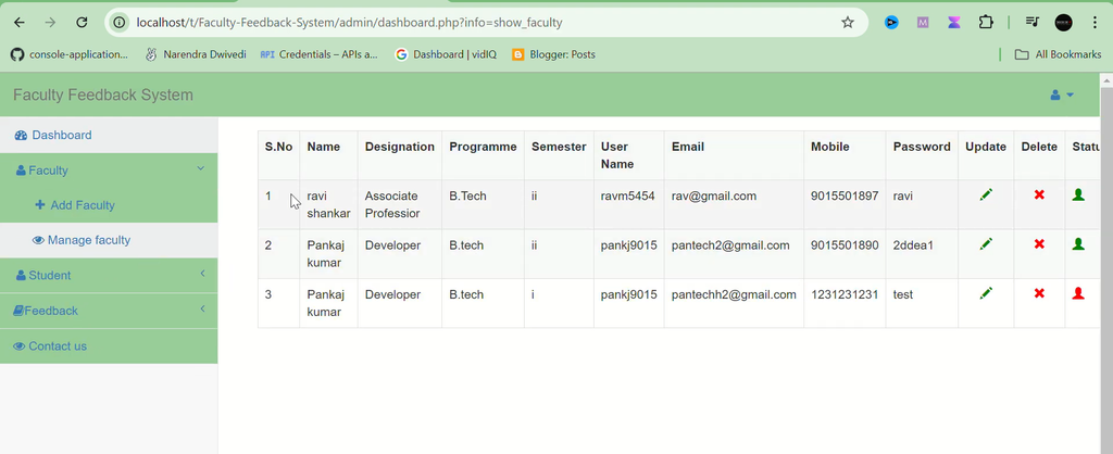 Faculty Feedback System in PHP and MySQL-5