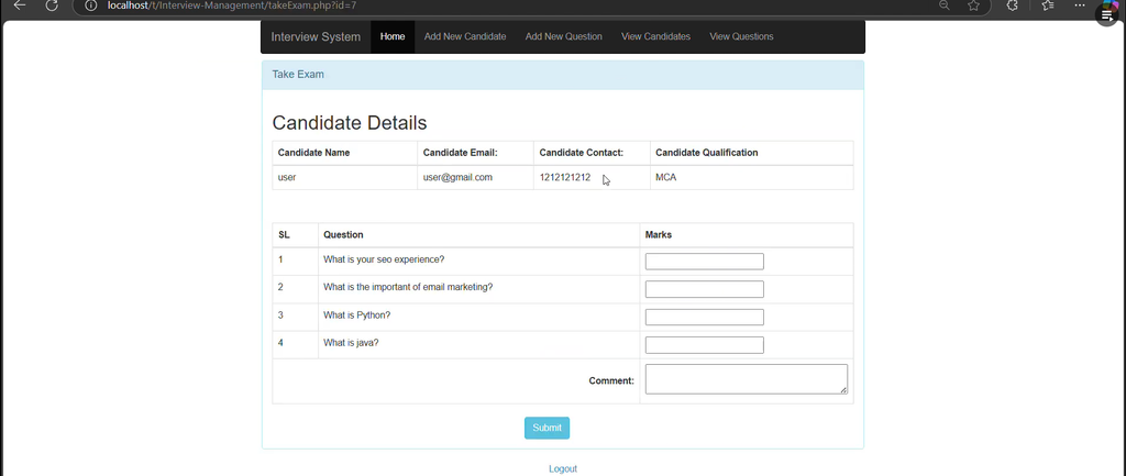 Interview Management System in PHP
