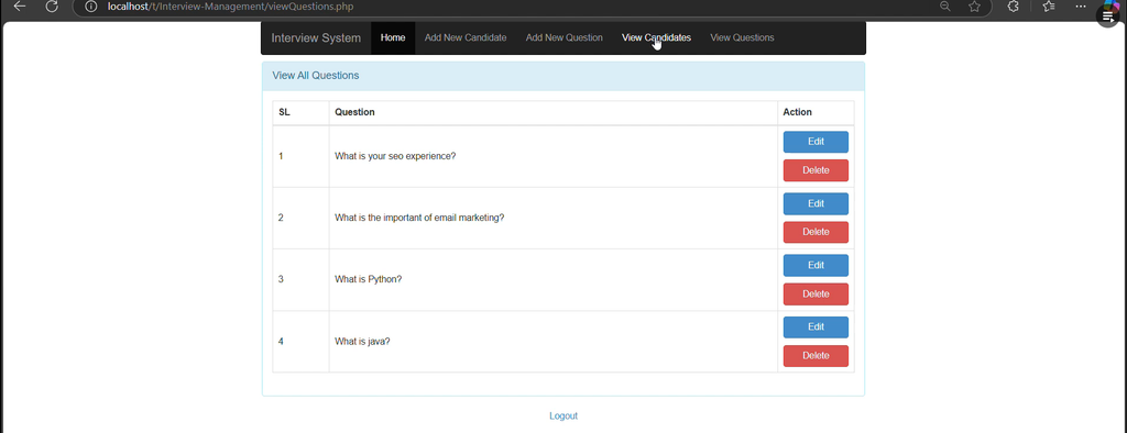 Interview Management System in PHP