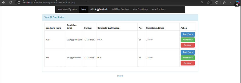 Interview Management System in PHP