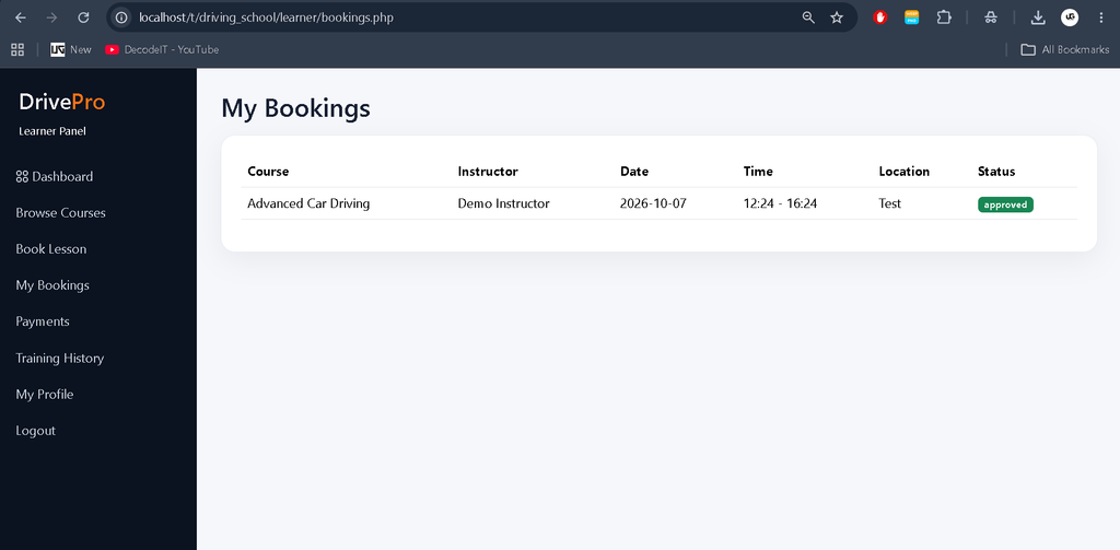 Online Driving School Management System in PHP and MySQL
