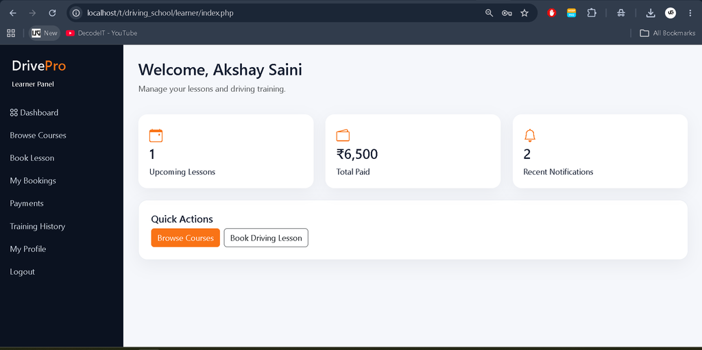 Online Driving School Management System in PHP and MySQL