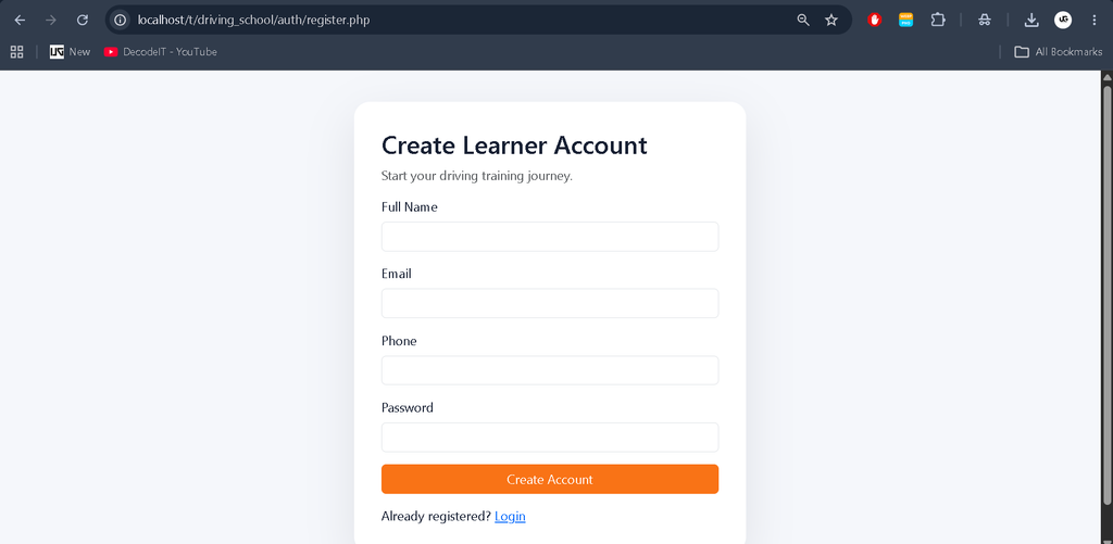 Online Driving School Management System in PHP and MySQL