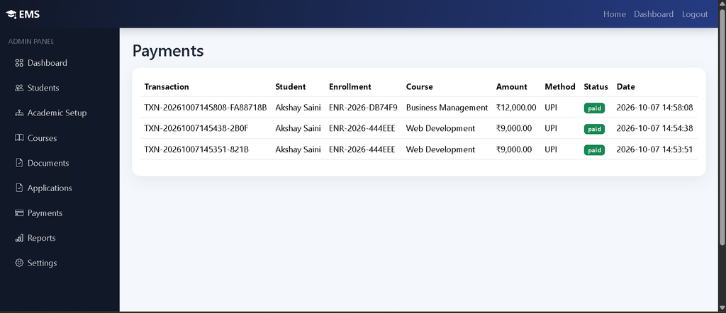 Online Enrollment Management System in PHP and MySQL