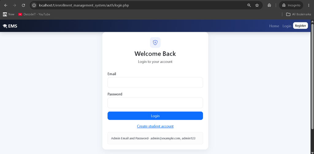 Online Enrollment Management System in PHP and MySQL