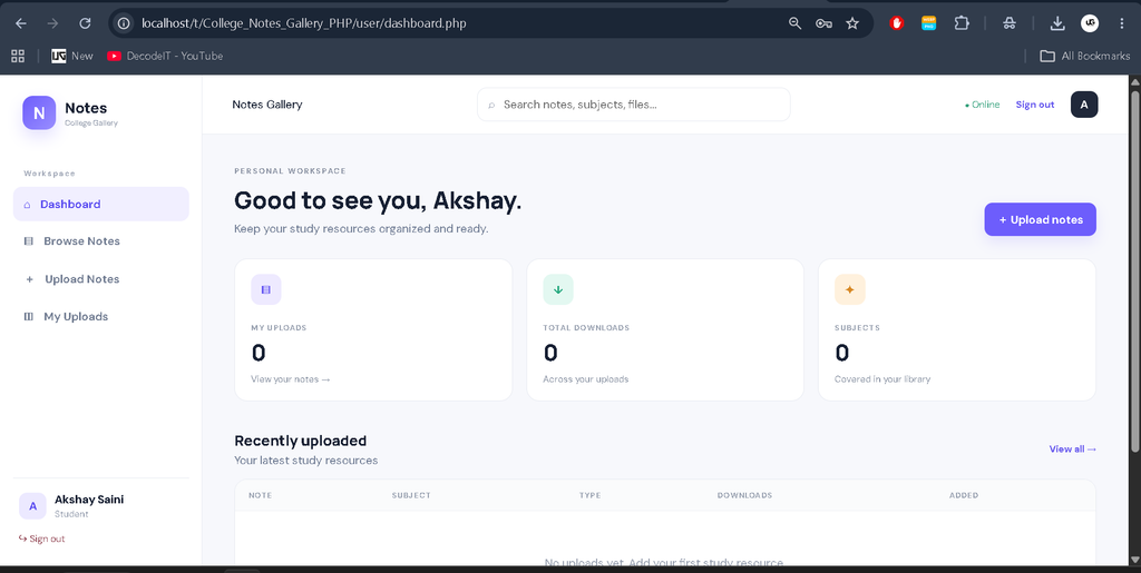 College Notes Gallery in PHP Free Project with Source Code