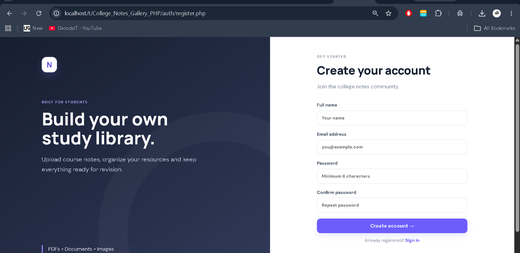 College Notes Gallery in PHP Free Project with Source Code