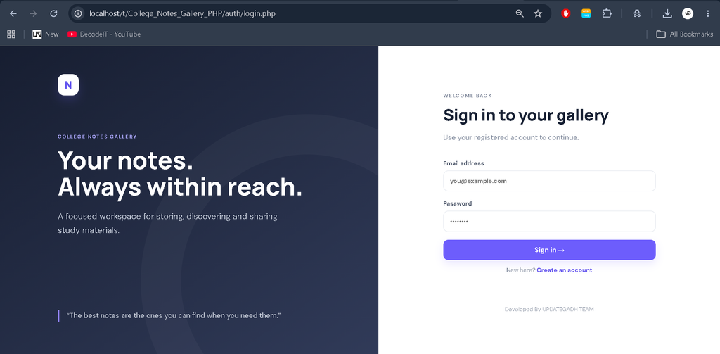 College Notes Gallery in PHP Free Project with Source Code
