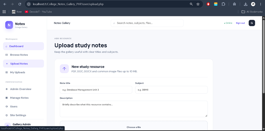 College Notes Gallery in PHP Free Project with Source Code