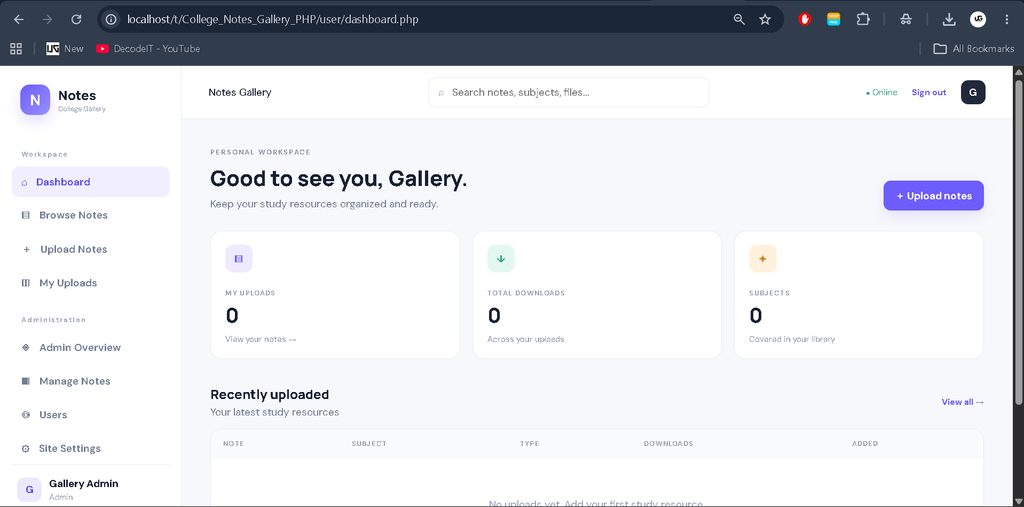 College Notes Gallery in PHP Free Project with Source Code