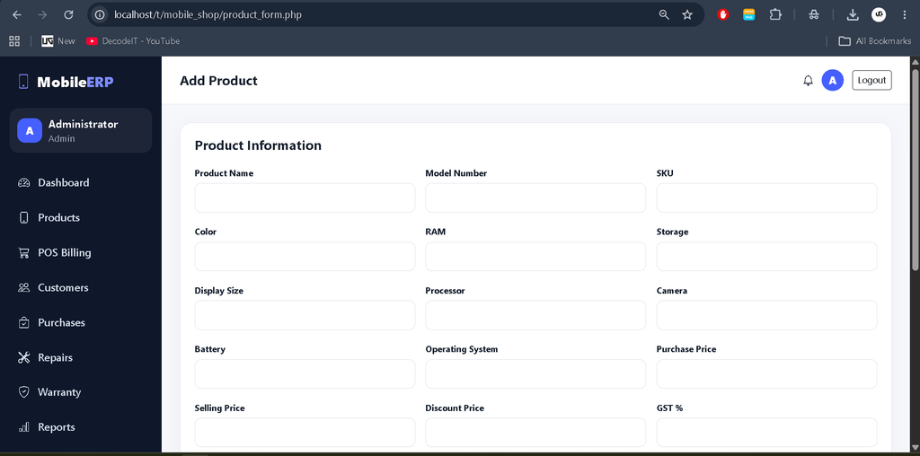Mobile Shop Management System in PHP and MySQL