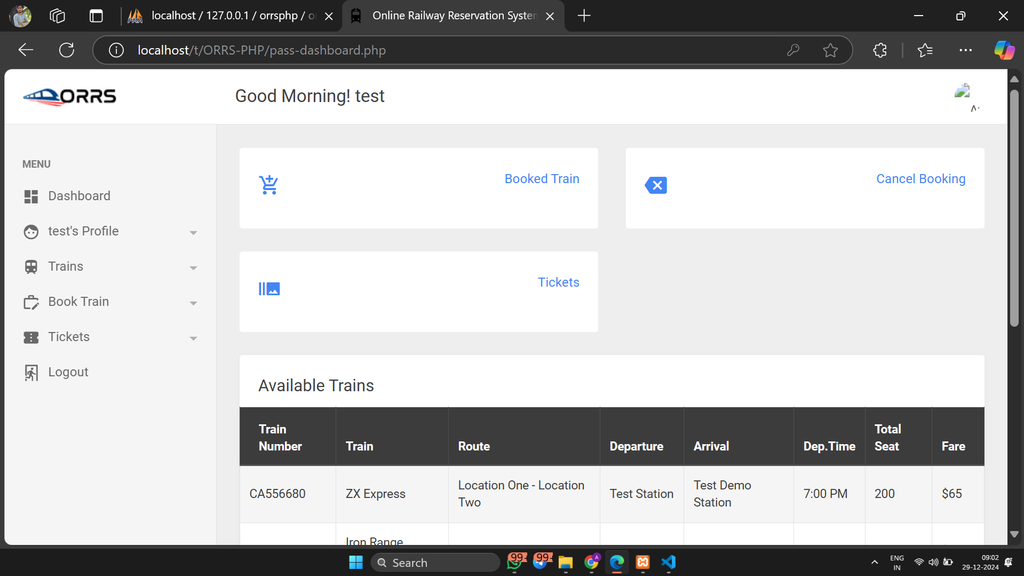 Online Railway Reservation System Project in PHP and MySQL-2
