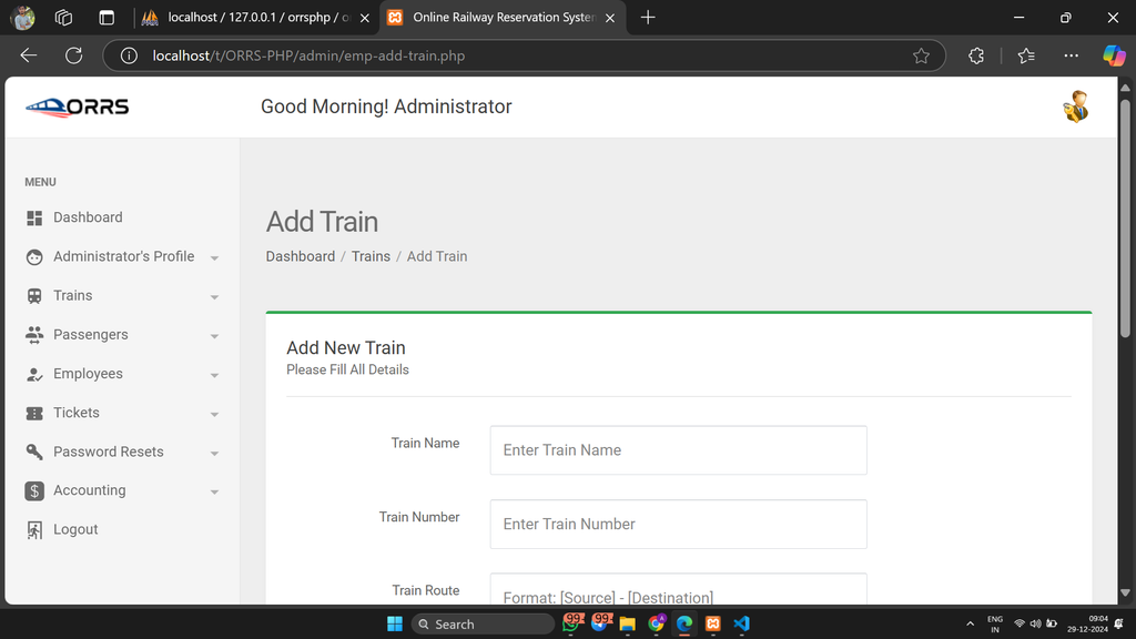 Online Railway Reservation System Project in PHP and MySQL-5