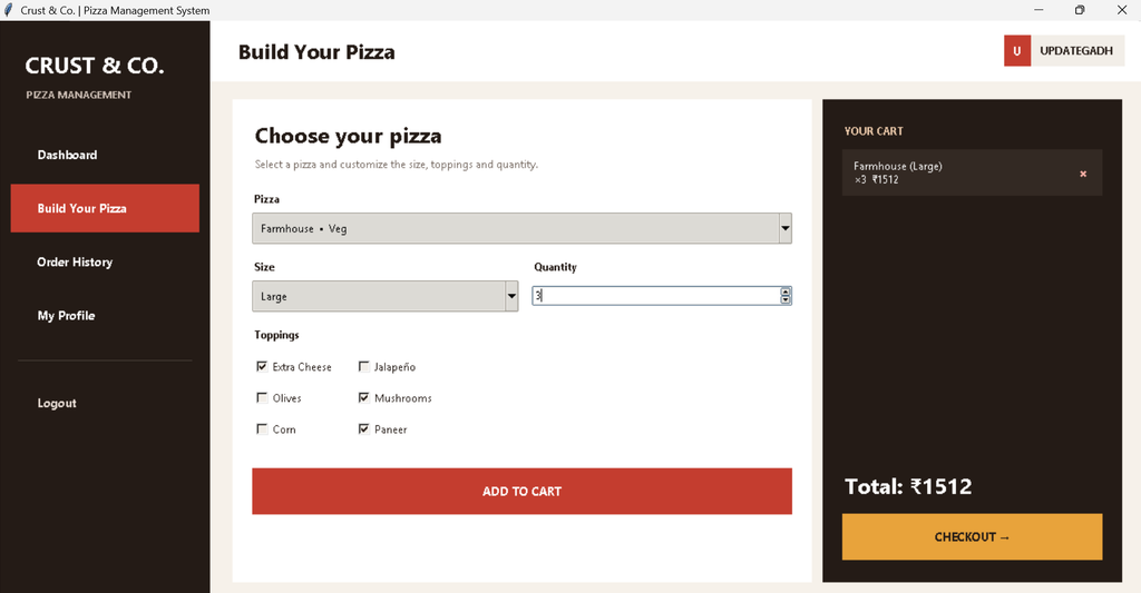 Pizza Management System in Python with Source Code