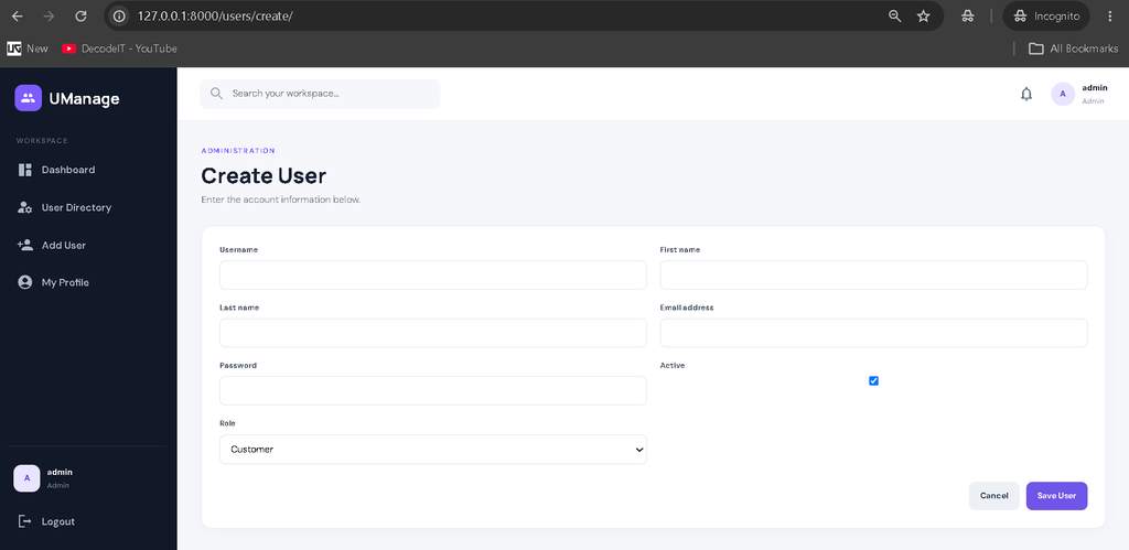 User Management System in Python Django