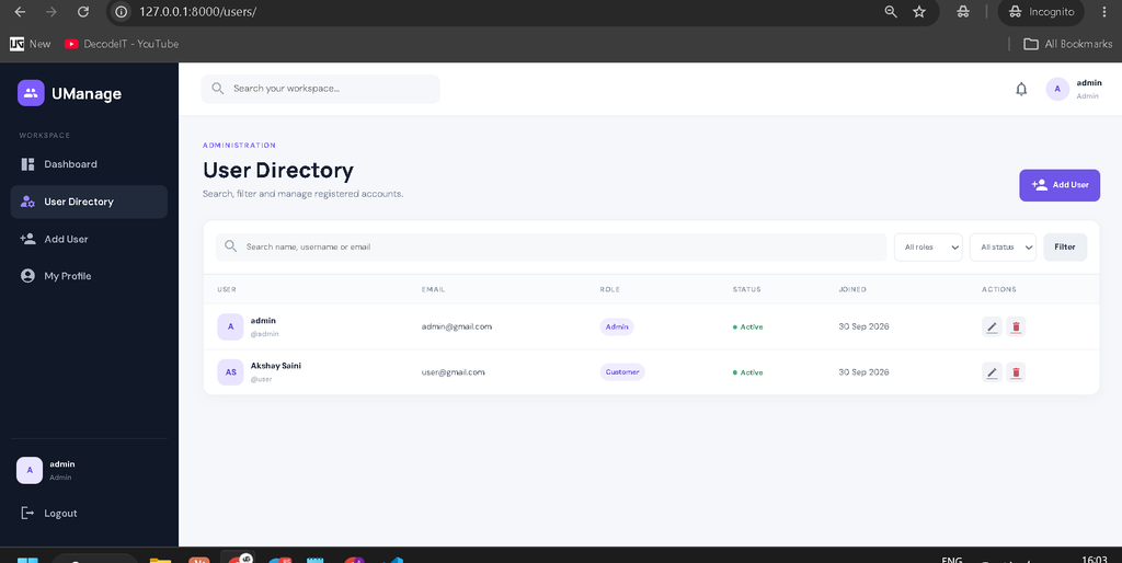 User Management System in Python Django