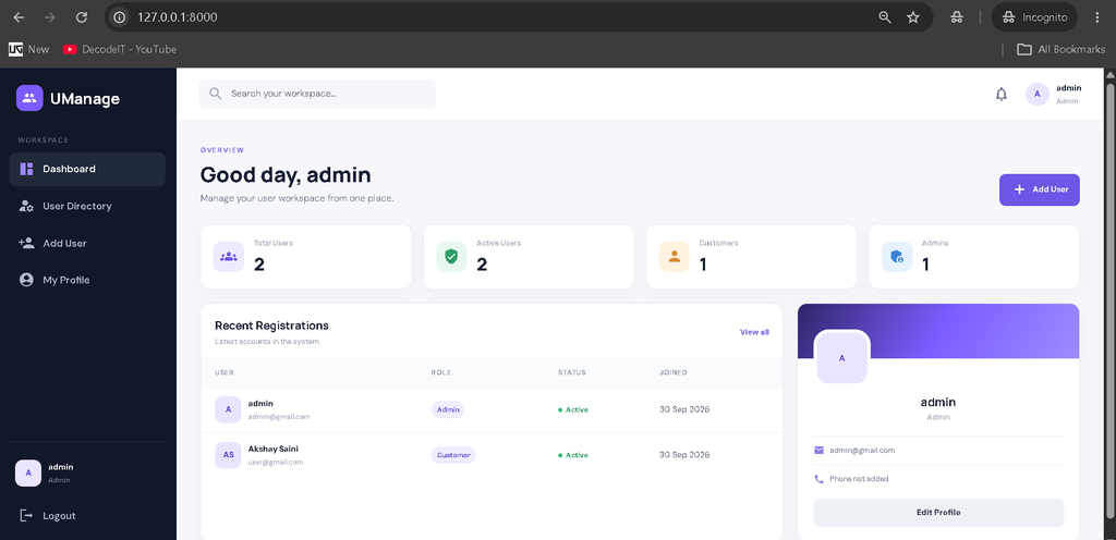 User Management System in Python Django