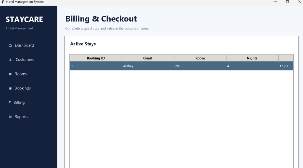 Hotel Management System Using Python Tkinter GUI