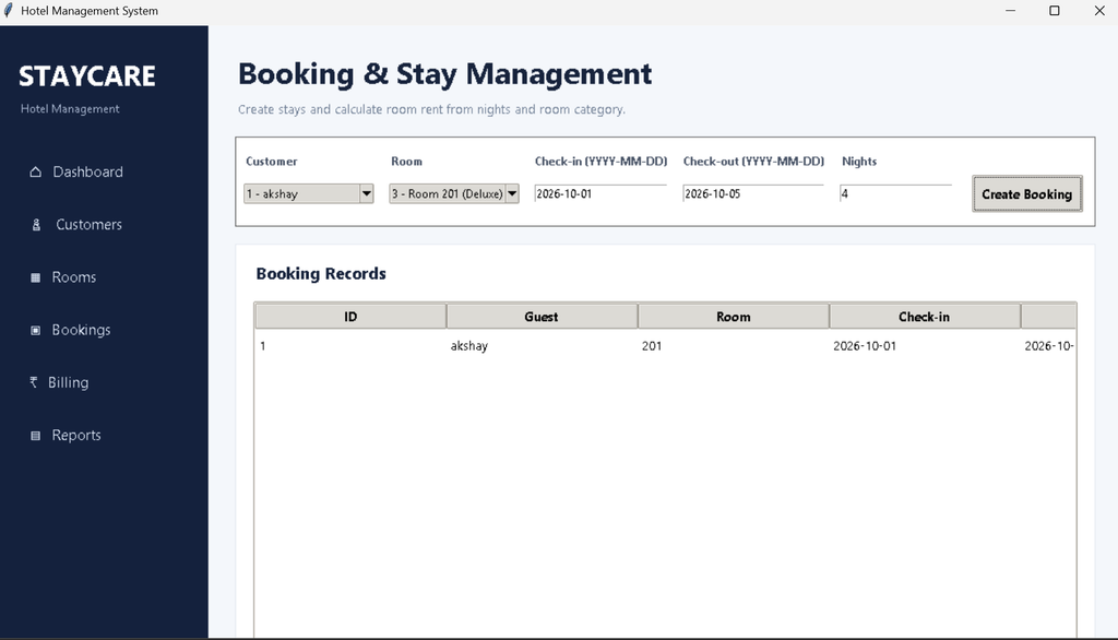 Hotel Management System Using Python Tkinter GUI
