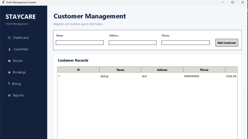 Hotel Management System Using Python Tkinter GUI