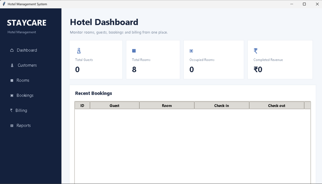 Hotel Management System Using Python Tkinter GUI