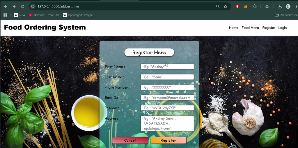Online Food Ordering System in Python
