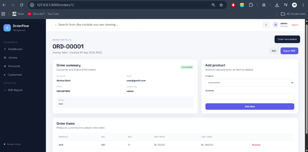Order Management System using Django Framework
