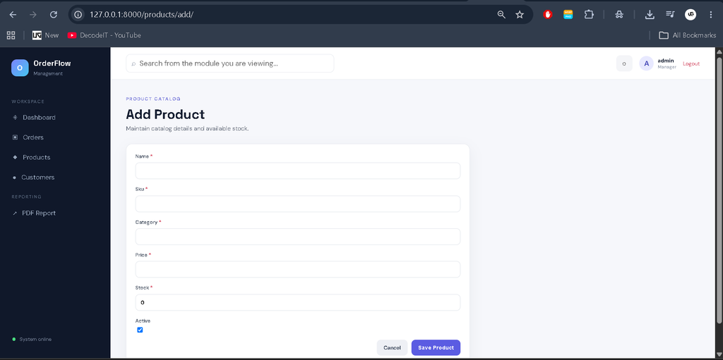 Order Management System using Django Framework