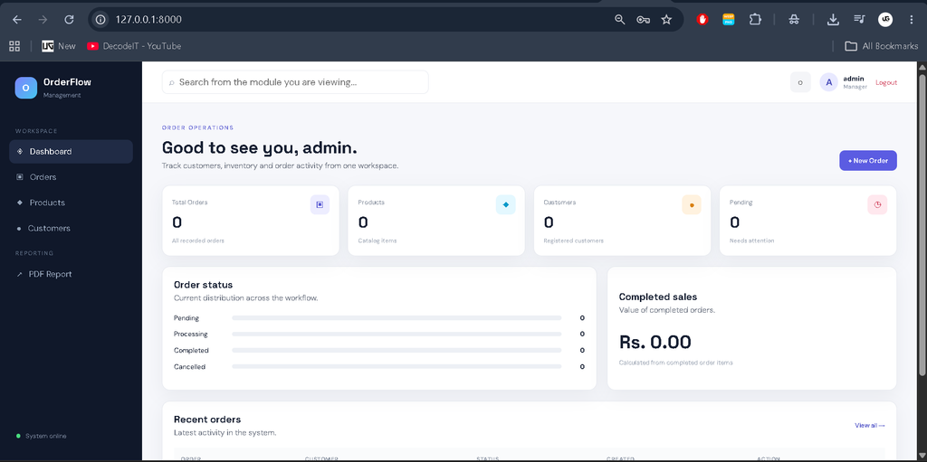 Order Management System using Django Framework