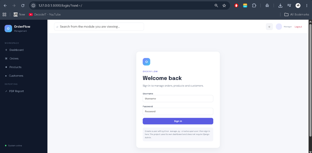 Order Management System using Django Framework