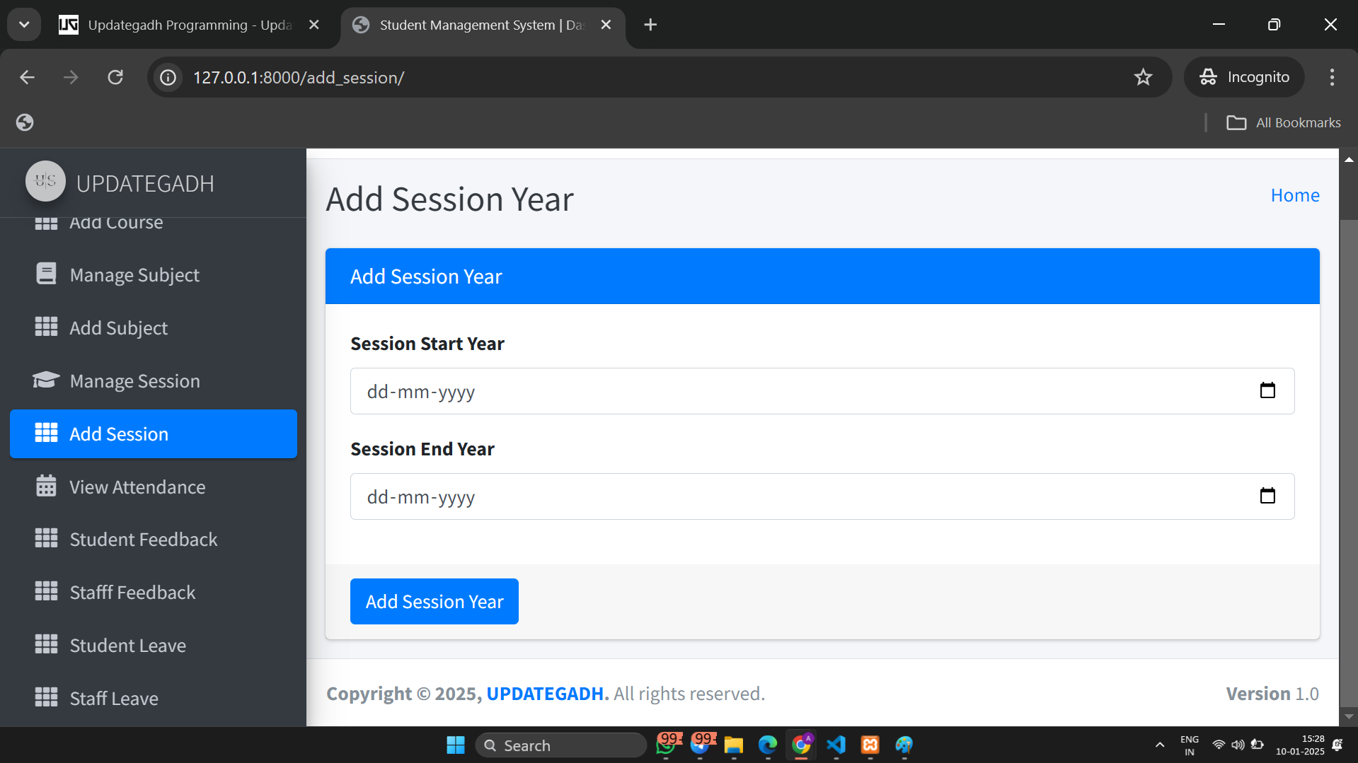 Student Attendance Management System using python Django