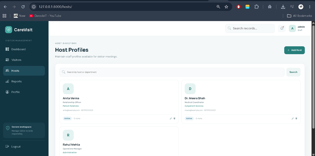 Visitor Management System Using Django for Healthcare Organizations
