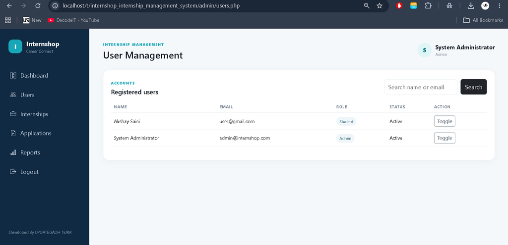 Internship Management System Using PHP and MySQL