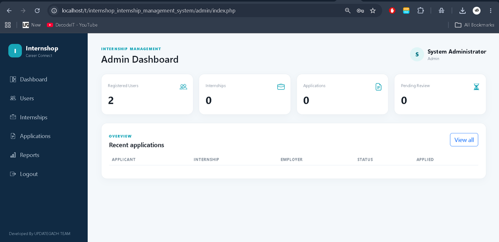 Internship Management System Using PHP and MySQL