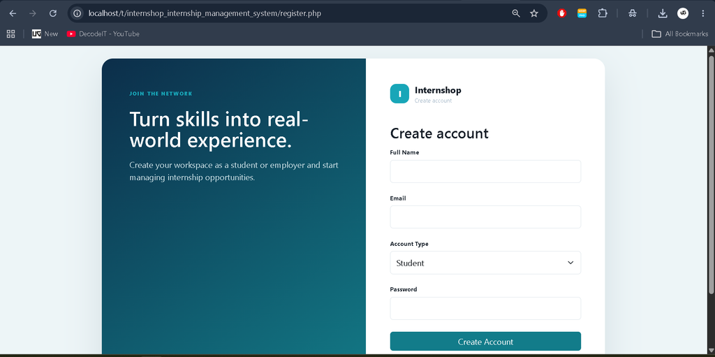 Internship Management System Using PHP and MySQL