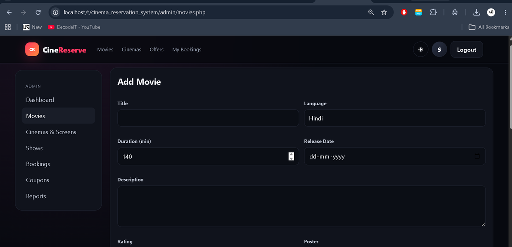 Movie Ticket Booking System PHP and MySQL