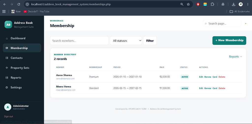 Address Book Management System in PHP and MySQL
