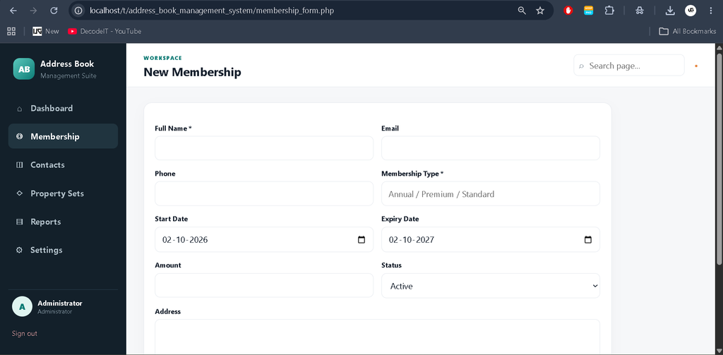 Address Book Management System in PHP and MySQL
