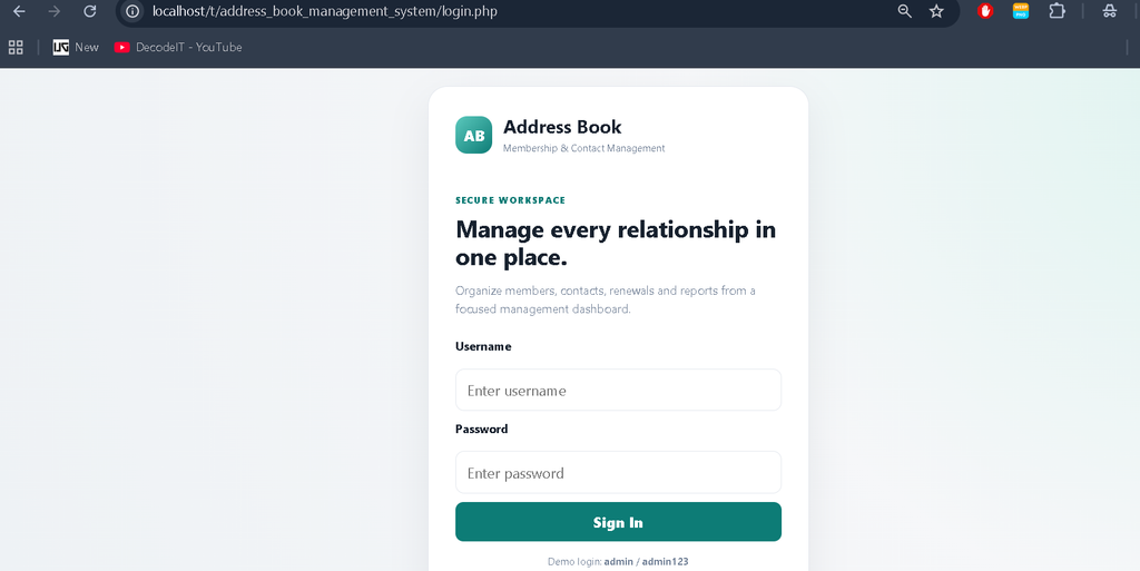 Address Book Management System in PHP and MySQL