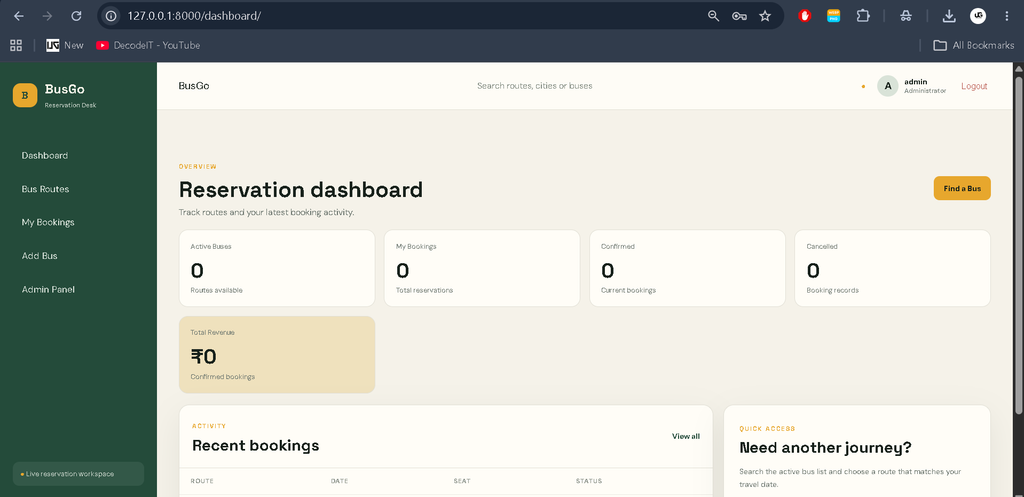 Bus Reservation System using Python Django