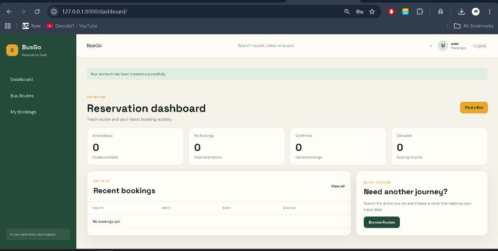 Bus Reservation System using Python Django