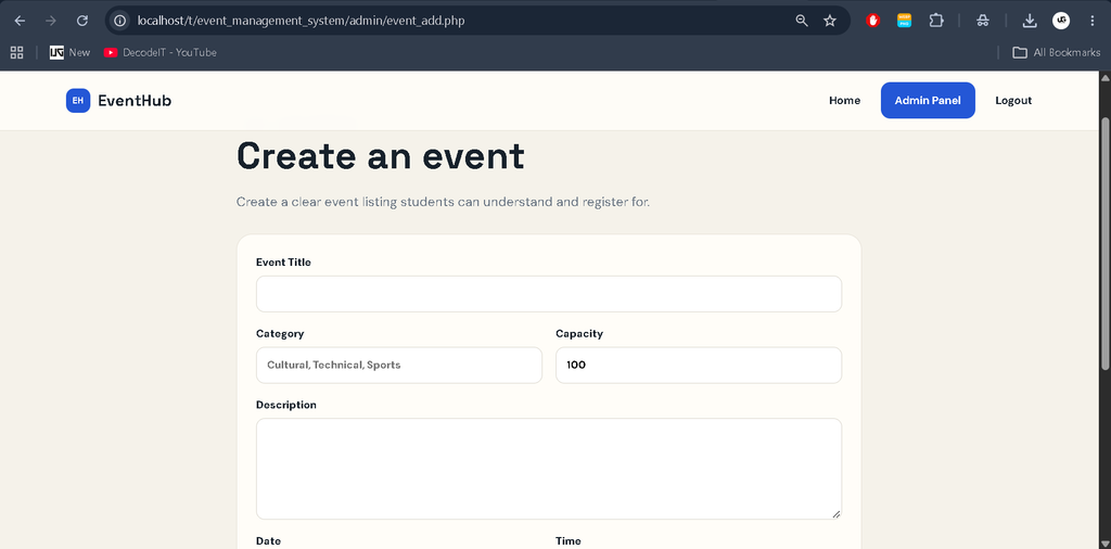 Event Management System in PHP and MySQL