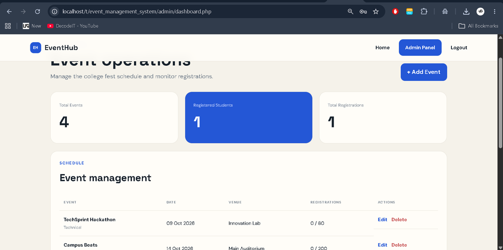 Event Management System in PHP and MySQL