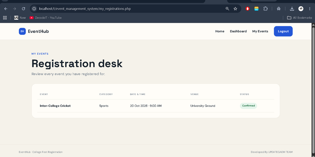 Event Management System in PHP and MySQL