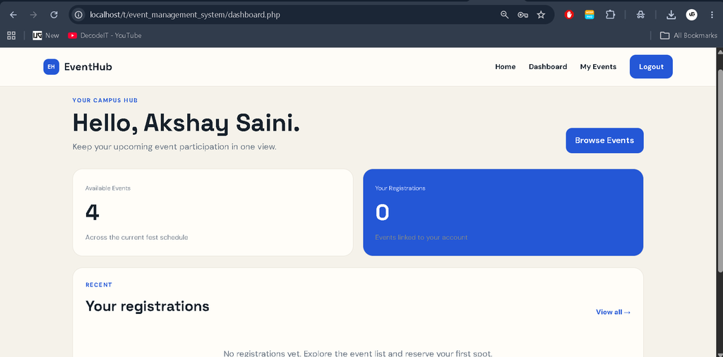 Event Management System in PHP and MySQL