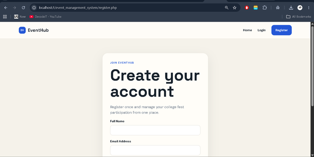 Event Management System in PHP and MySQL